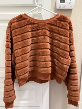 Miss Chievous Plush Ribbed Faux-Fur Pullover - Brown